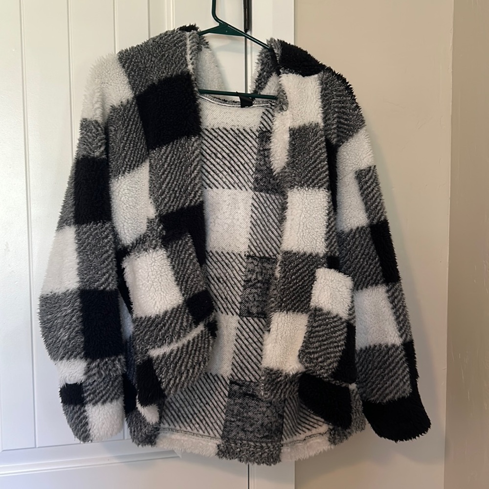 Black and White Fuzzy Jacket with Hood
